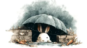 Alternative view of Whimsical Rabbit Under Umbrella Wall Mural
