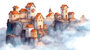 Alternative view of Whimsical Village on Cliffs Wall Mural