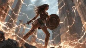 Alternative view of Wonder Woman - A Powerful Stance of Defiance Wall Mural