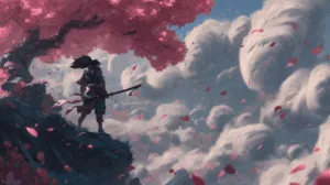 Alternative view of Yasuo - A Serene Warrior on the Cliff Wall Mural