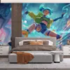 Zeri skating in a vibrant urban setting with neon lights.||
