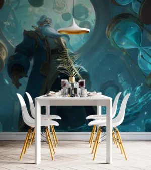 Zilean from League of Legends standing majestically in a time-themed environment.||